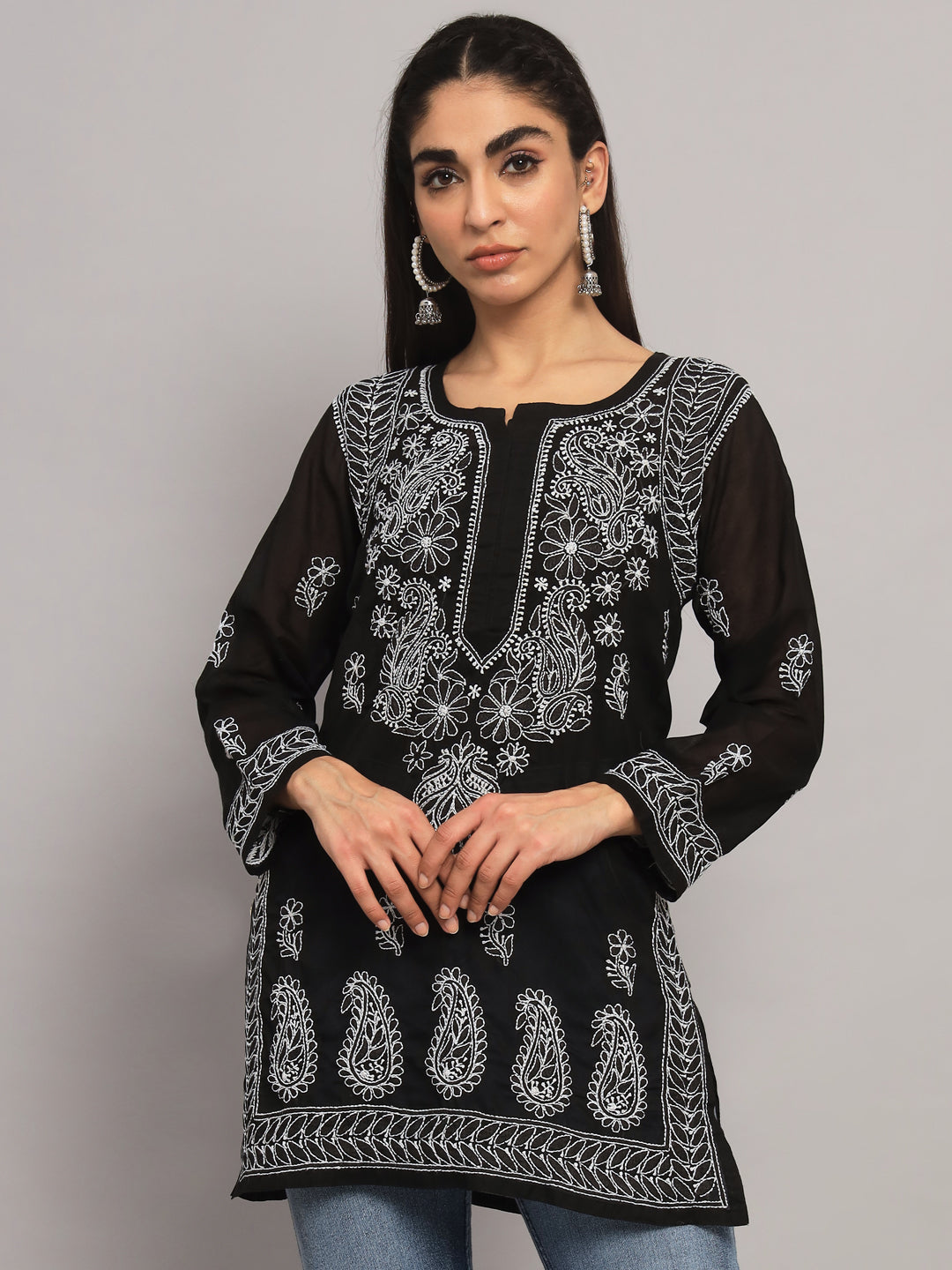 Women Hand Embroidered Chikankari Cotton Kurti PC3595