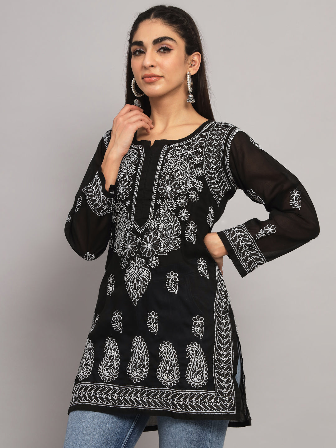 Women Hand Embroidered Chikankari Cotton Kurti PC3595