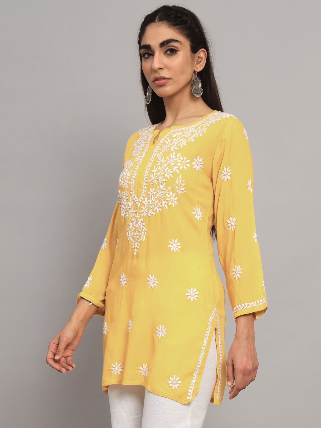 Women Hand Embroidered Chikankari Modal Kurti PC3611 Darkyellow