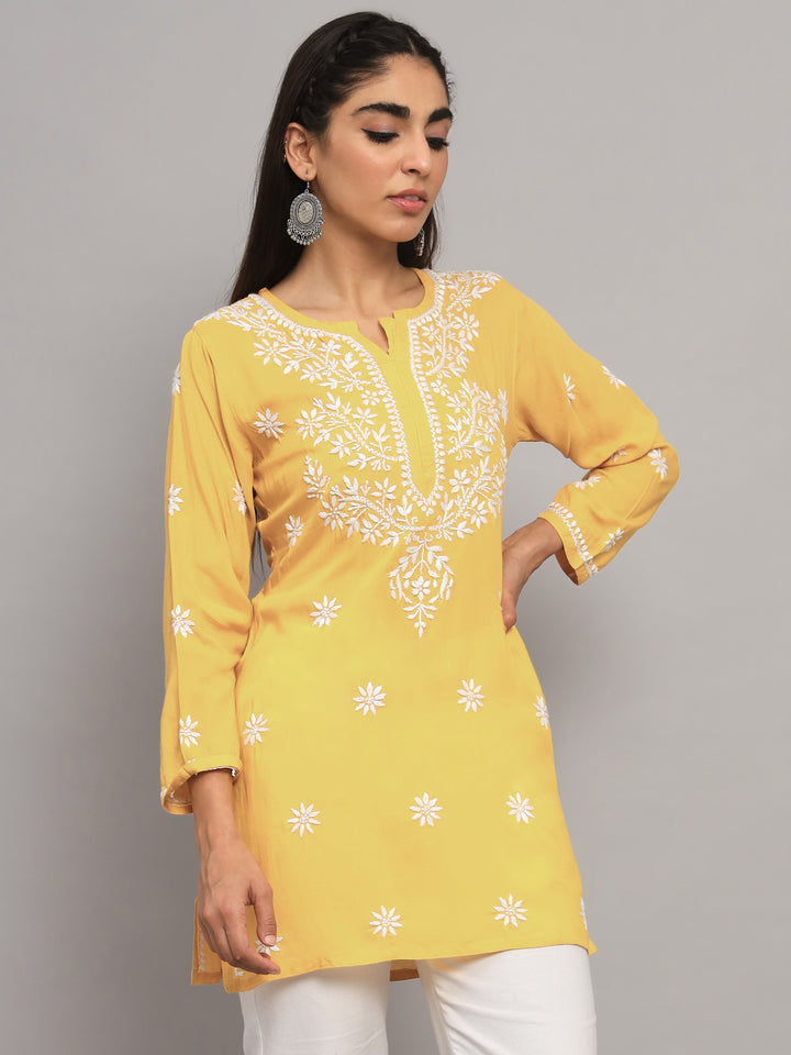 Women Hand Embroidered Chikankari Modal Kurti PC3611 Darkyellow