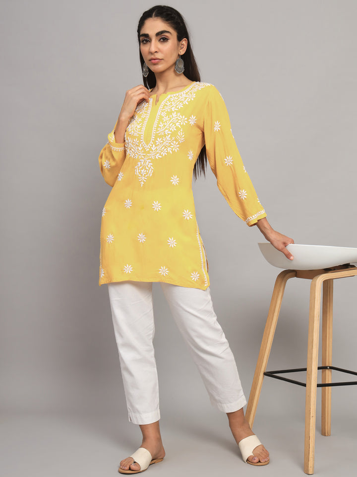 Women Hand Embroidered Chikankari Modal Kurti PC3611 Darkyellow
