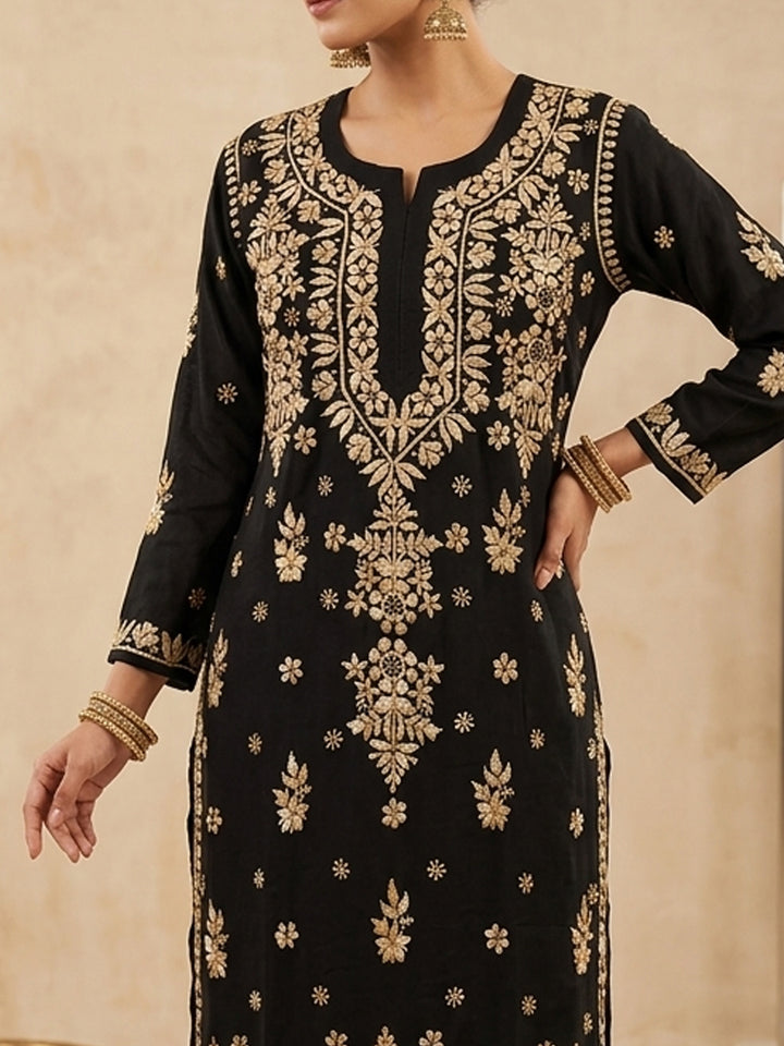 Hand Embroidered Chikankari Modal Straight Kurta PC4113 Beige