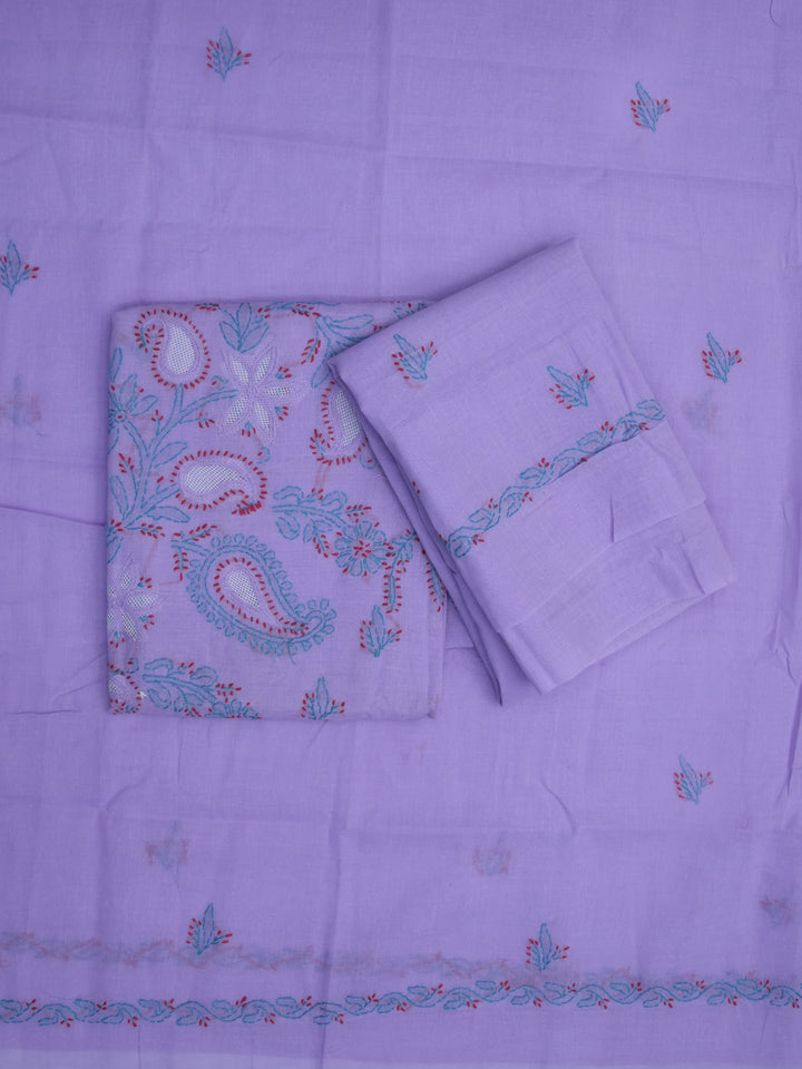 women hand embroidered chikankari cotton dressmaterial PC4120-PURPLE19