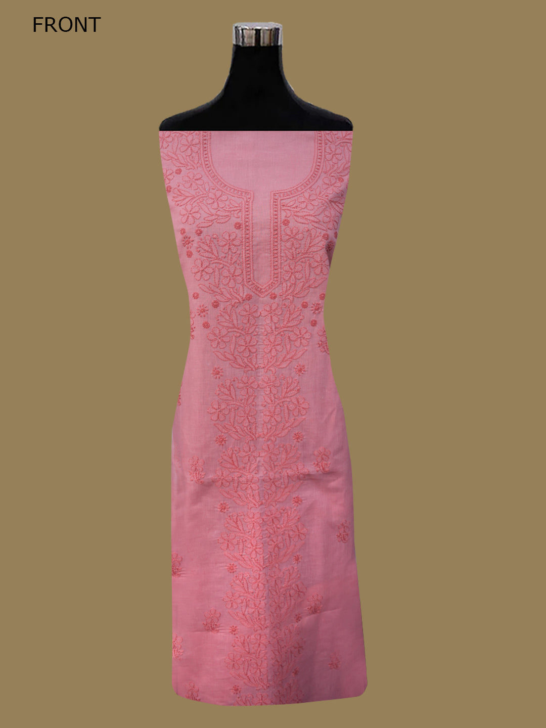 Women Hand Embroidered Chikankari Cotton DressMaterial PCSCU00406FS-DARKPEACH