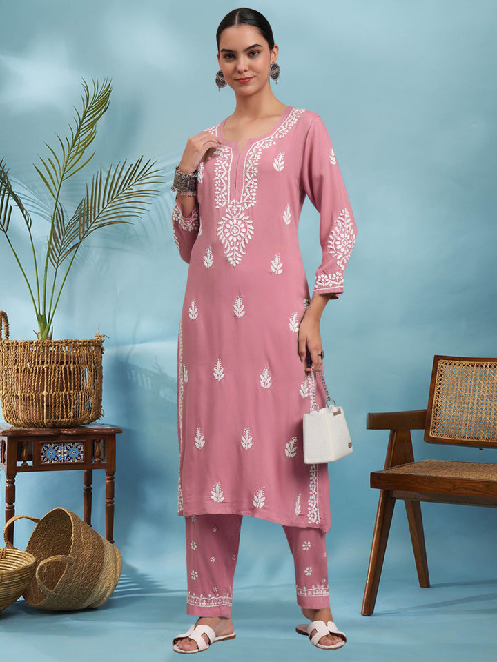 Women Hand Embroidered Chikankari Rayon kurta set PC4076KS