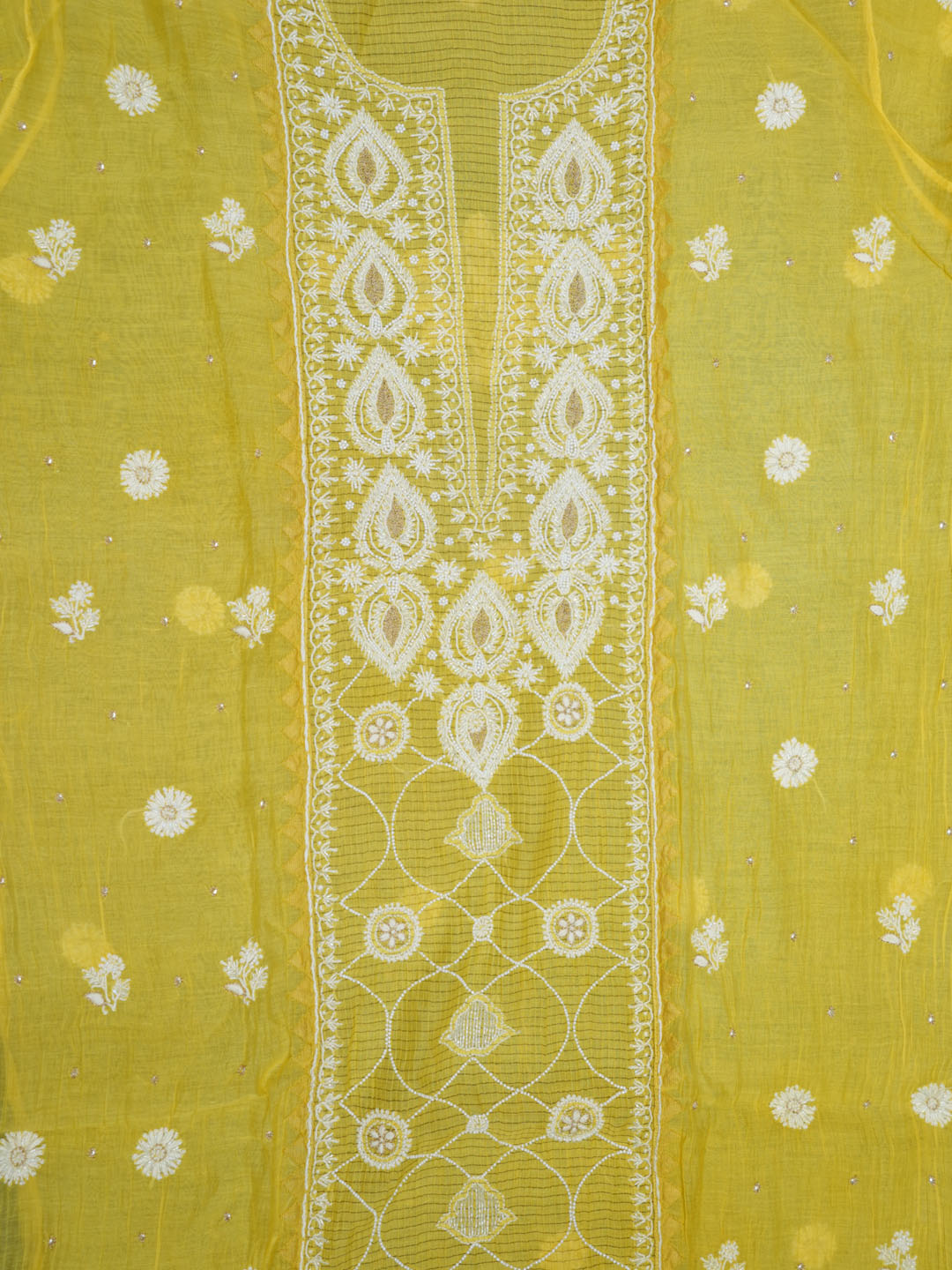 Women Hand Embroidered Chanderi Chikankari Dress Material PCSCA85201FS-YELLOW