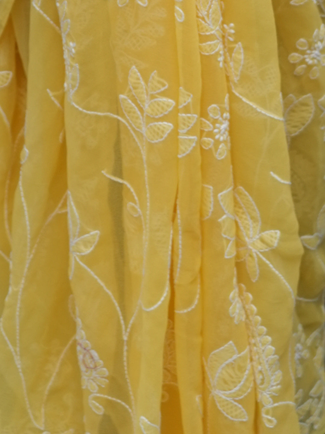 Hand Embroidered Chikankari Georgette Saree PCSAR03 Yellow