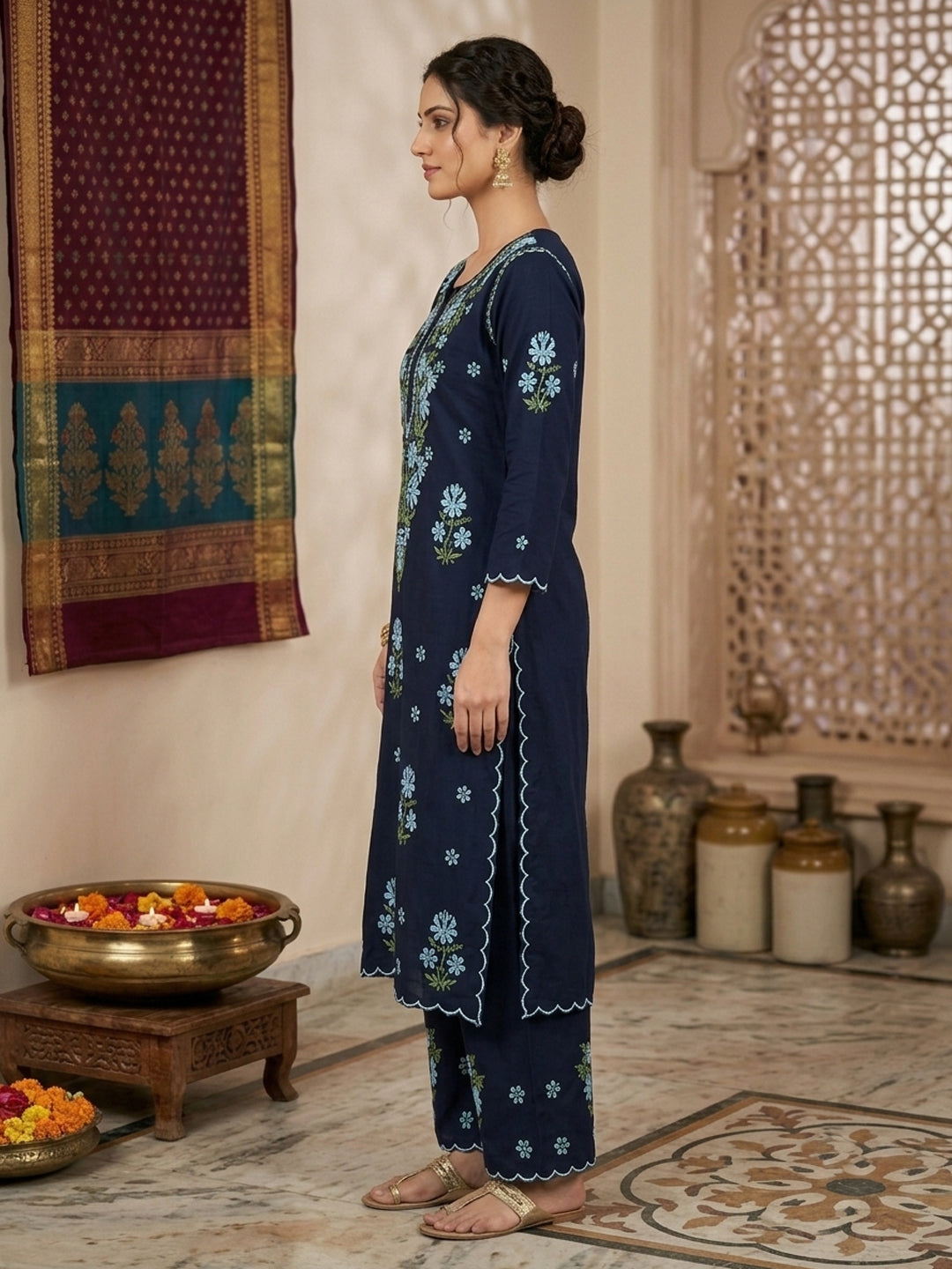 Women Hand Embroidered Chikankari Rayon Kurta Set With Cut Work PC4132KS Seagreen