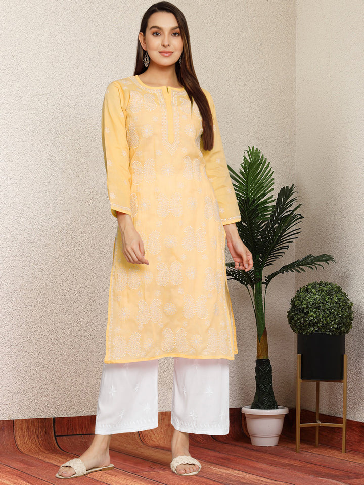 Hand Embroidered Chikankari Cotton Straight Kurta- PC3495