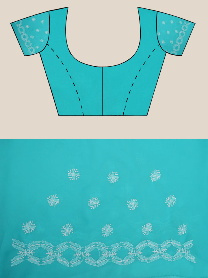 Hand Embroidered Chikankari Georgette Saree PCSAR04 Green