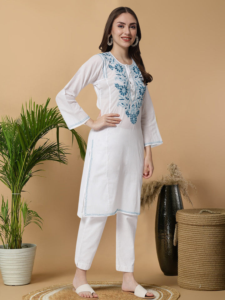 Hand Embroidered Chikankari Cotton Straight Kurta-NM125