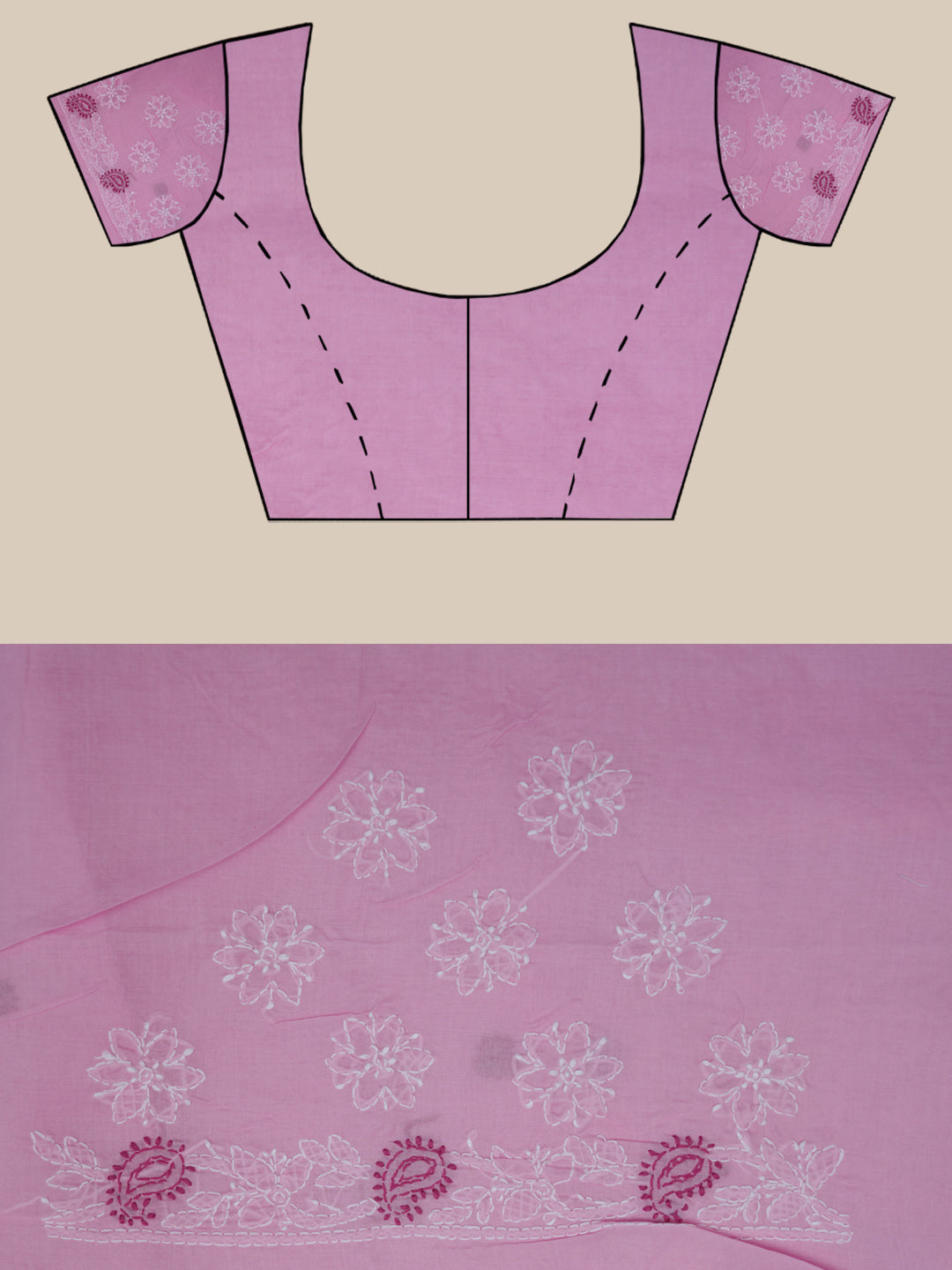 Hand Embroidered Chikankari Cotton Saree PCSAR01 Pink