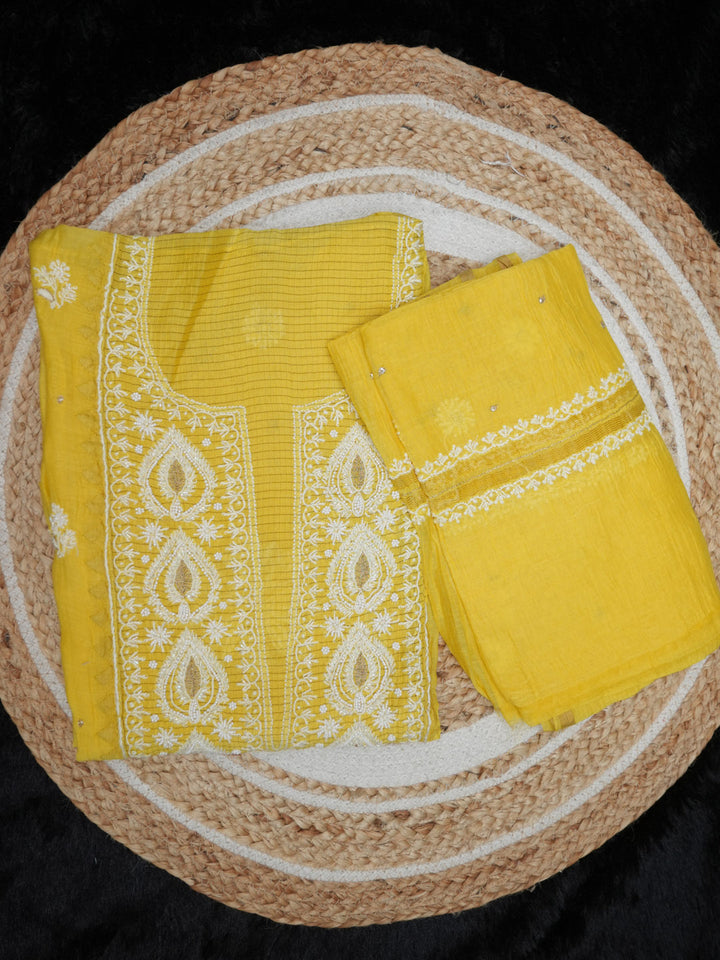 Women Hand Embroidered Chanderi Chikankari Dress Material PCSCA85201FS-YELLOW