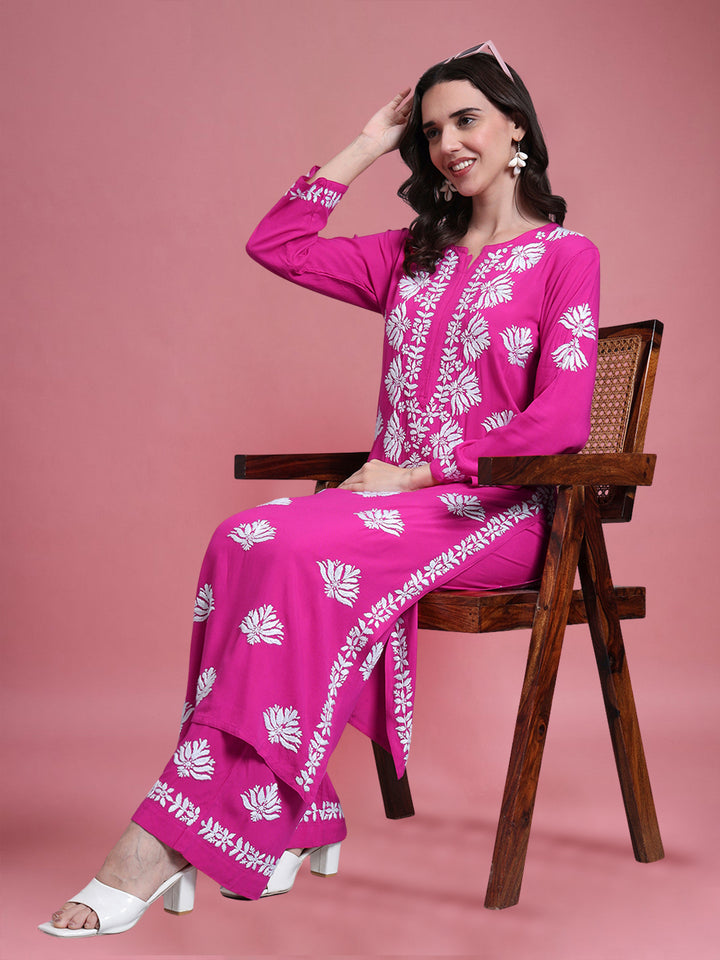 Women Hand Embroidered Chikankari Rayon kurta set PC4084KS
