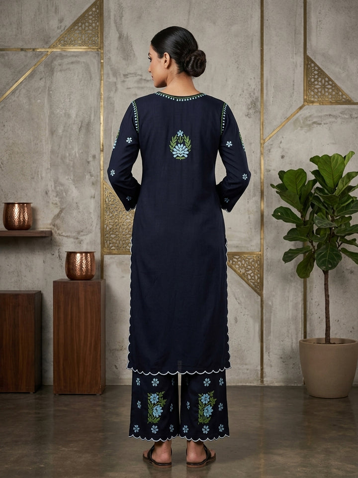 Women Hand Embroidered Chikankari Rayon Kurta Set With Cut Work PC4132KS Seagreen