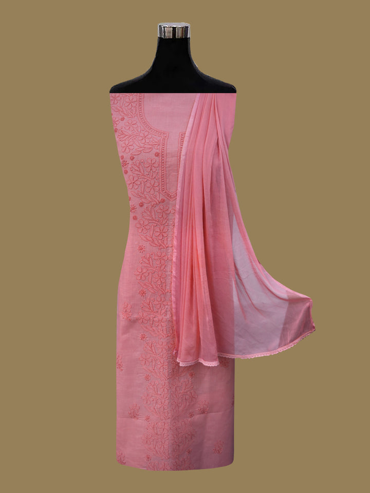 Women Hand Embroidered Chikankari Cotton DressMaterial PCSCU00406FS-DARKPEACH