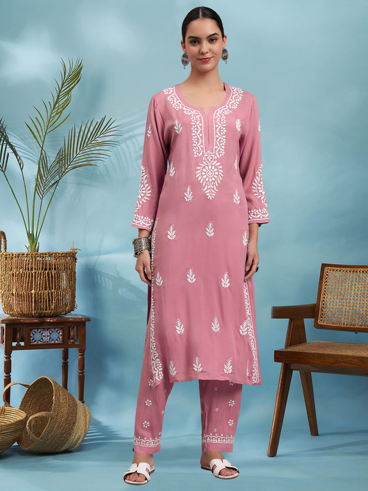 Women Hand Embroidered Chikankari Rayon kurta set PC4076KS