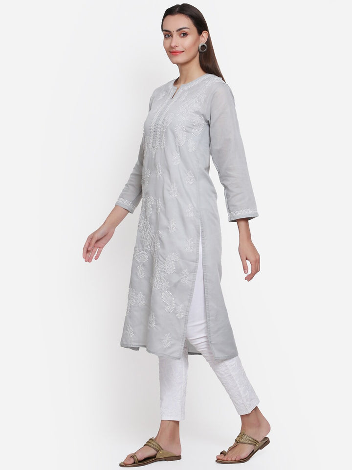 Hand Embroidered Chikankari Cotton Straight Kurta PC3496