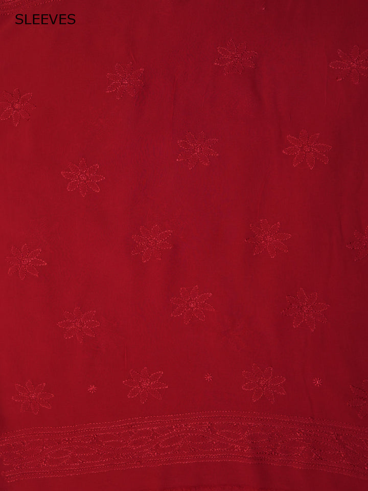 Women Hand Embroidered Chikankari Viscose Georgette Kurta Fabric PC4122-RED