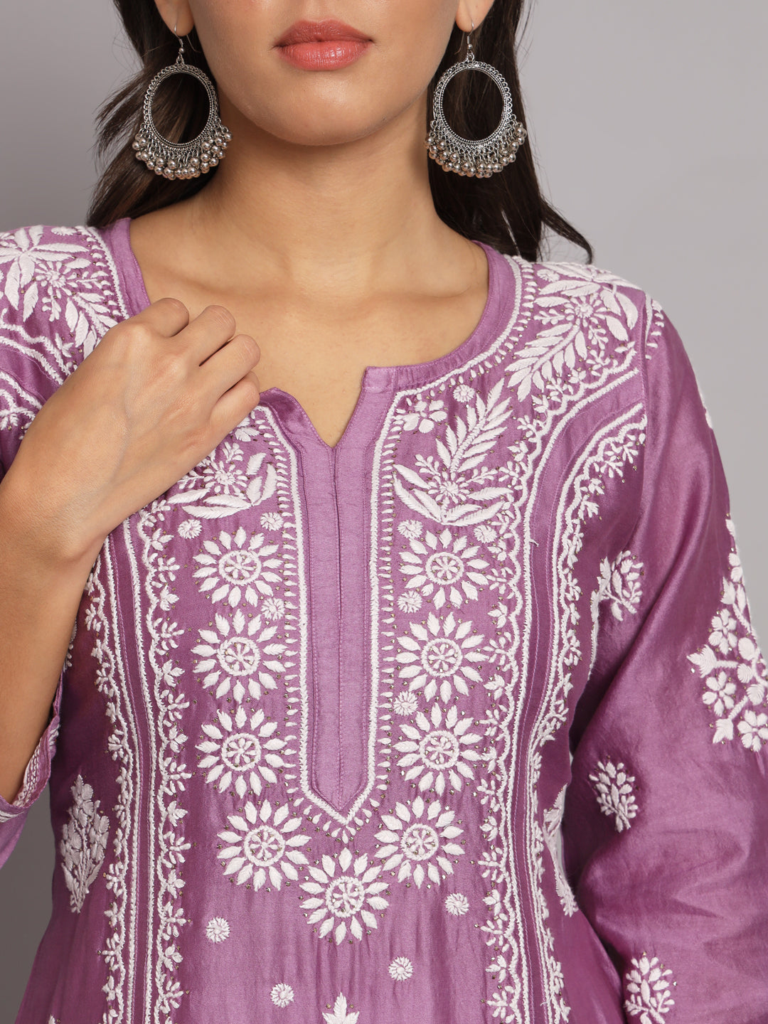 Hand Embroidered  Chikankari Chanderi Cotton Straight Kurta With Mukaish- PC3688