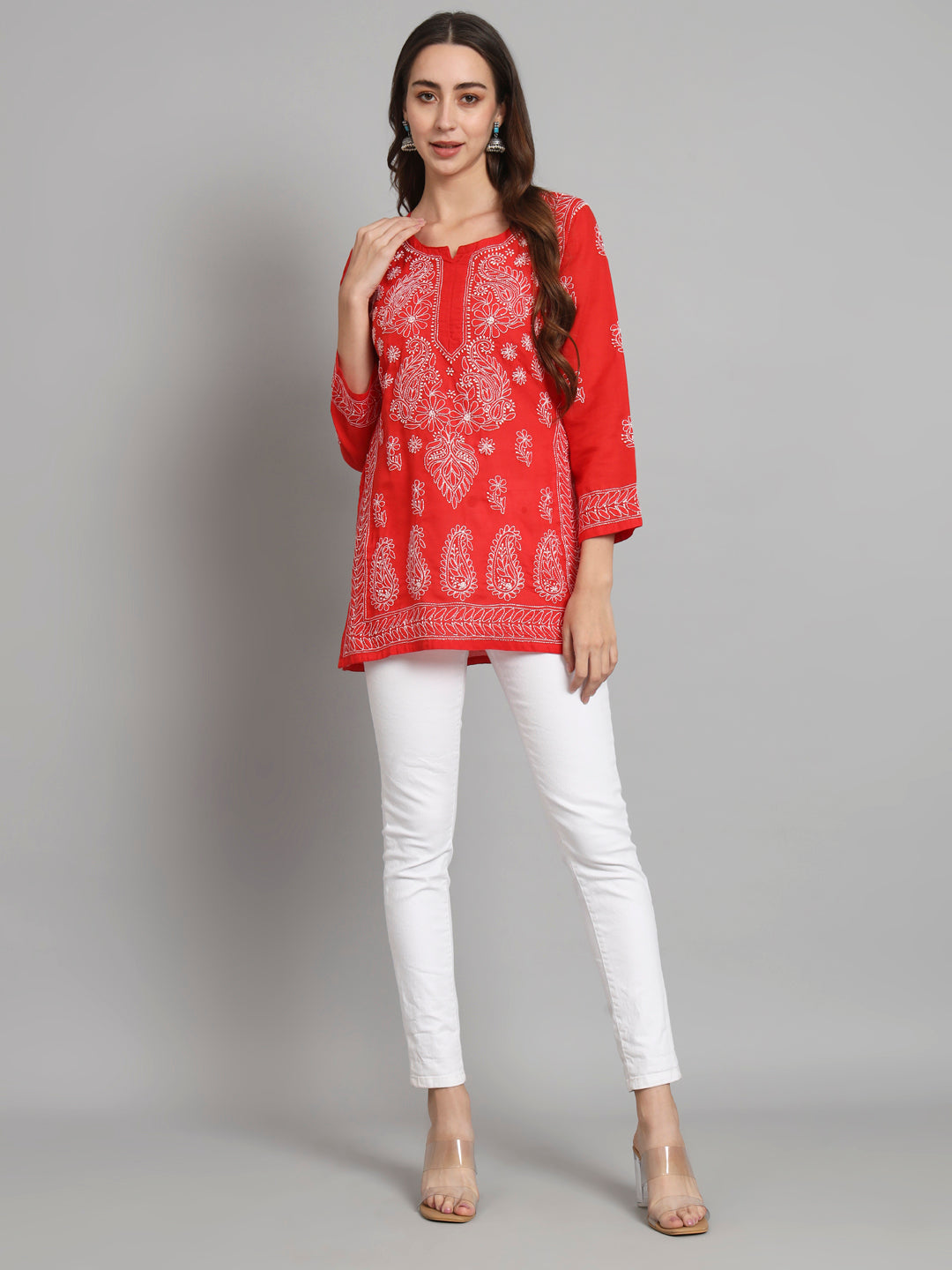 Women Hand Embroidered Chikankari Cotton Kurti PC3595