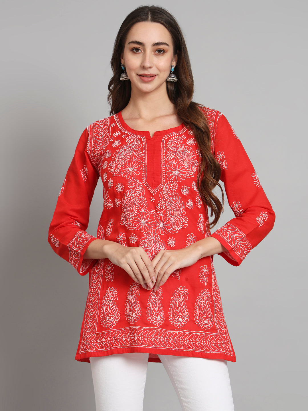 Women Hand Embroidered Chikankari Cotton Kurti PC3595