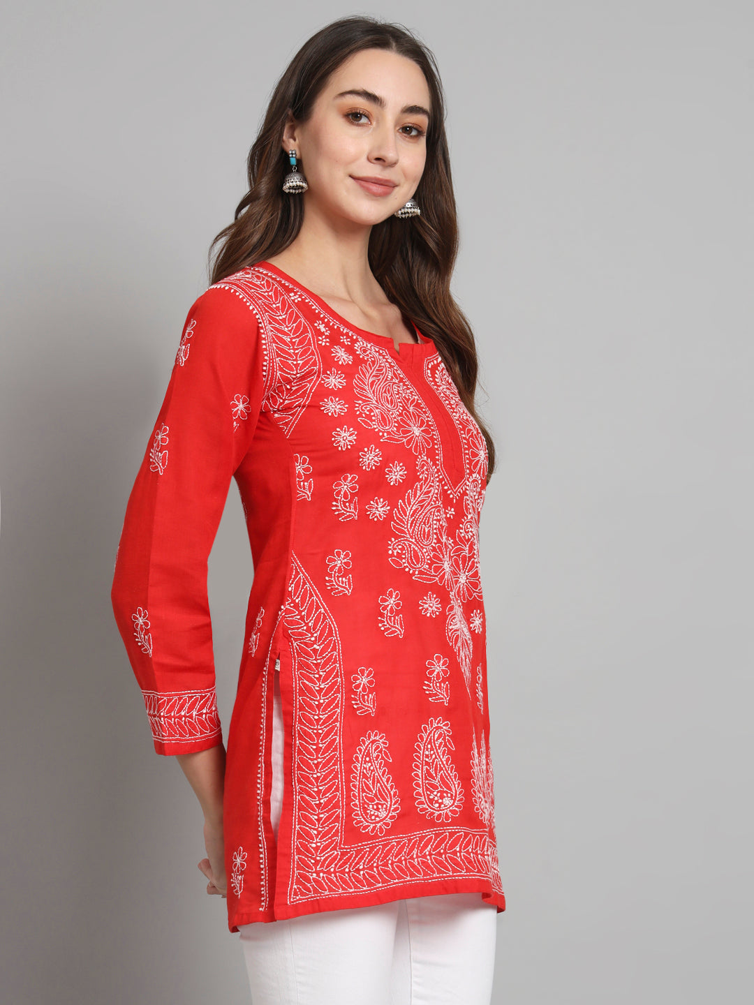 Women Hand Embroidered Chikankari Cotton Kurti PC3595