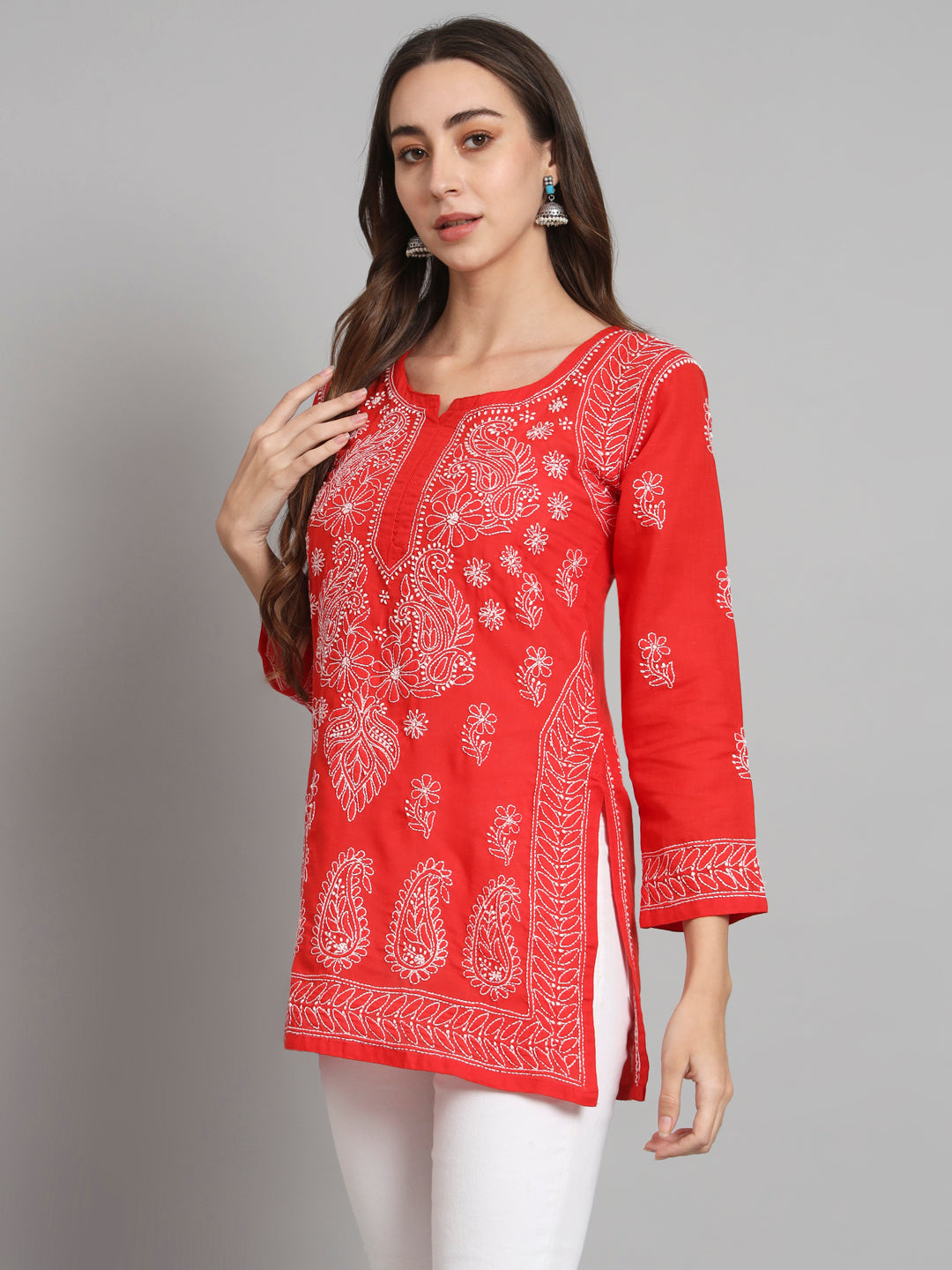 Women Hand Embroidered Chikankari Cotton Kurti PC3595