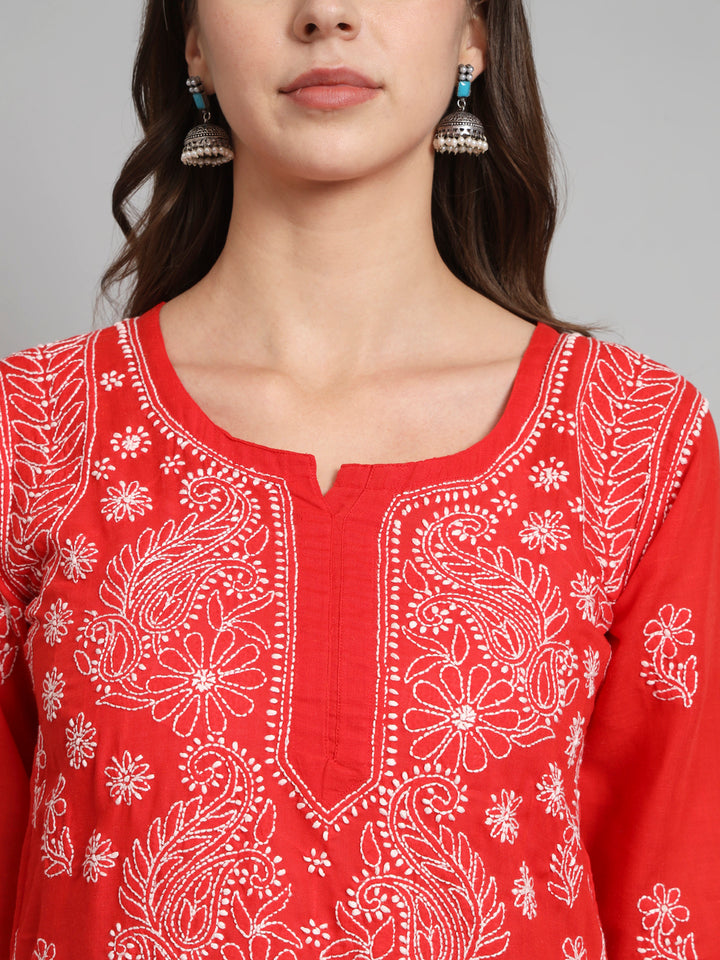 Women Hand Embroidered Chikankari Cotton Kurti PC3595