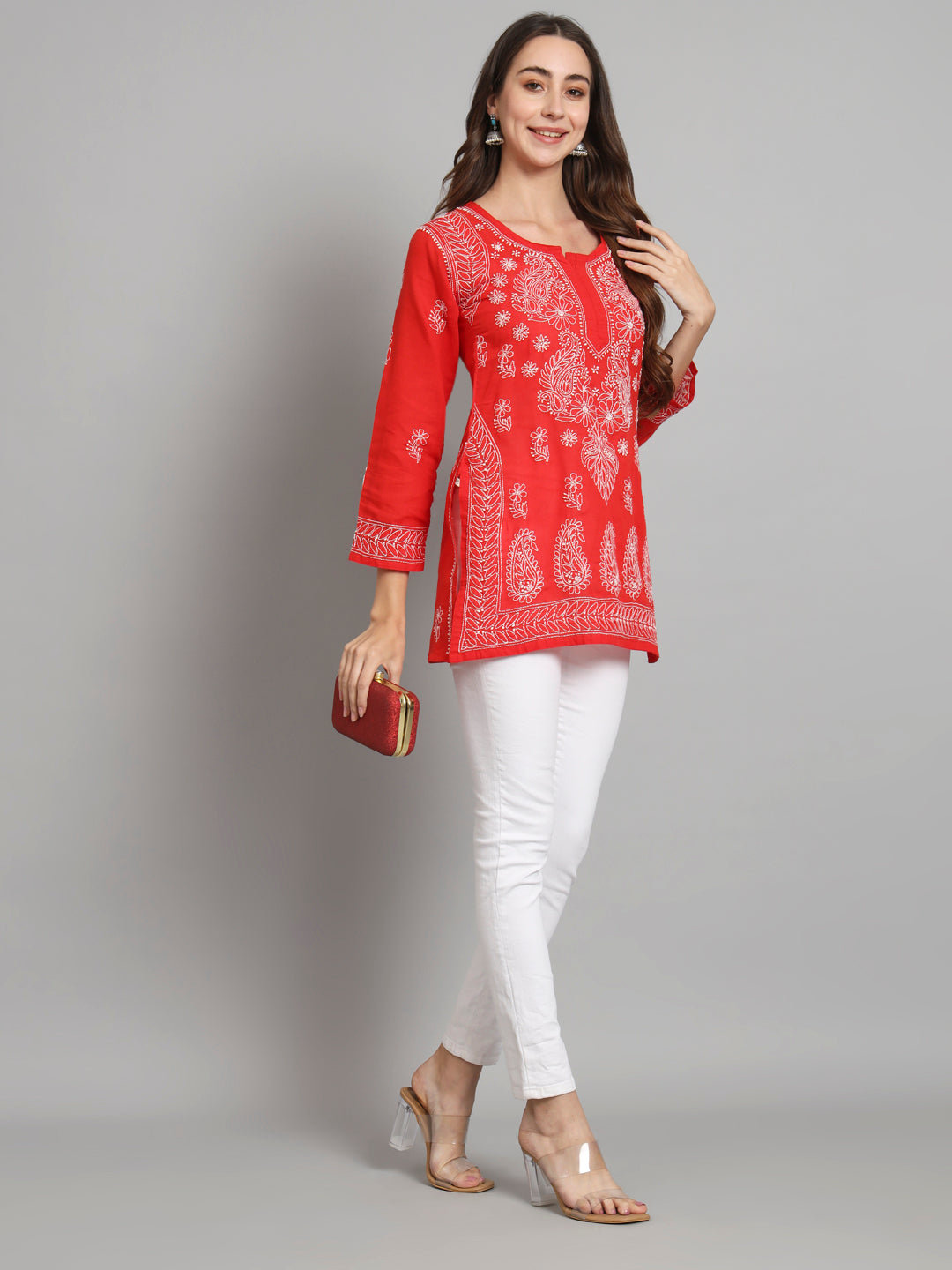 Women Hand Embroidered Chikankari Cotton Kurti PC3595