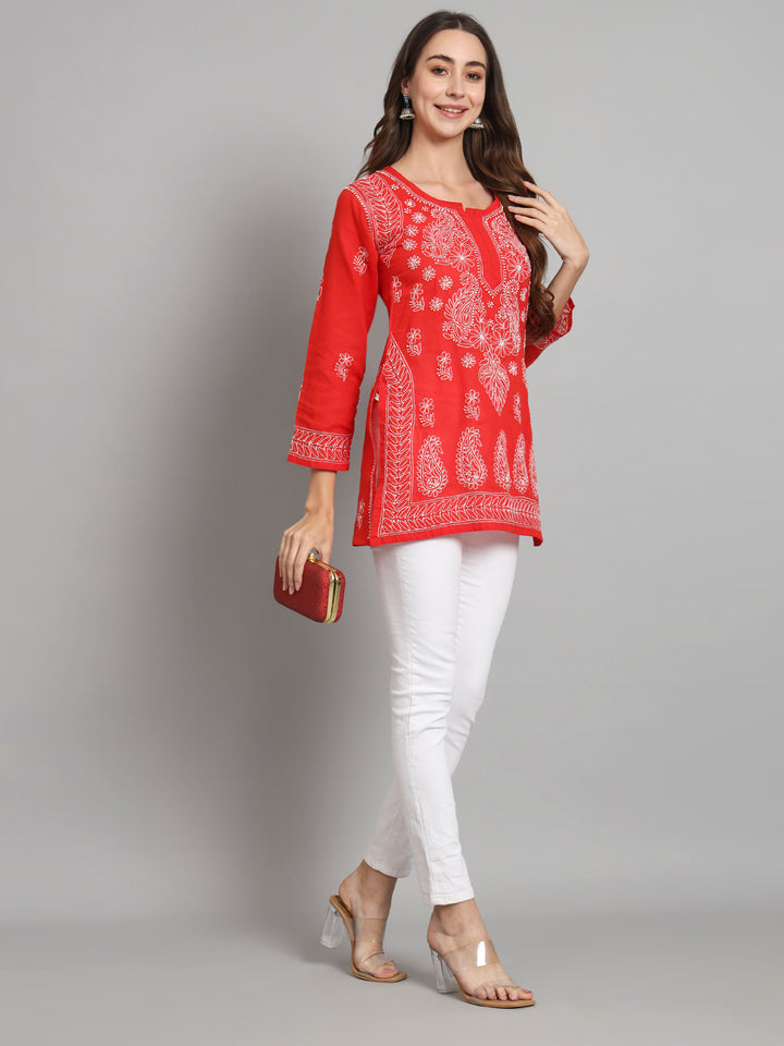 Women Hand Embroidered Chikankari Cotton Kurti PC3595