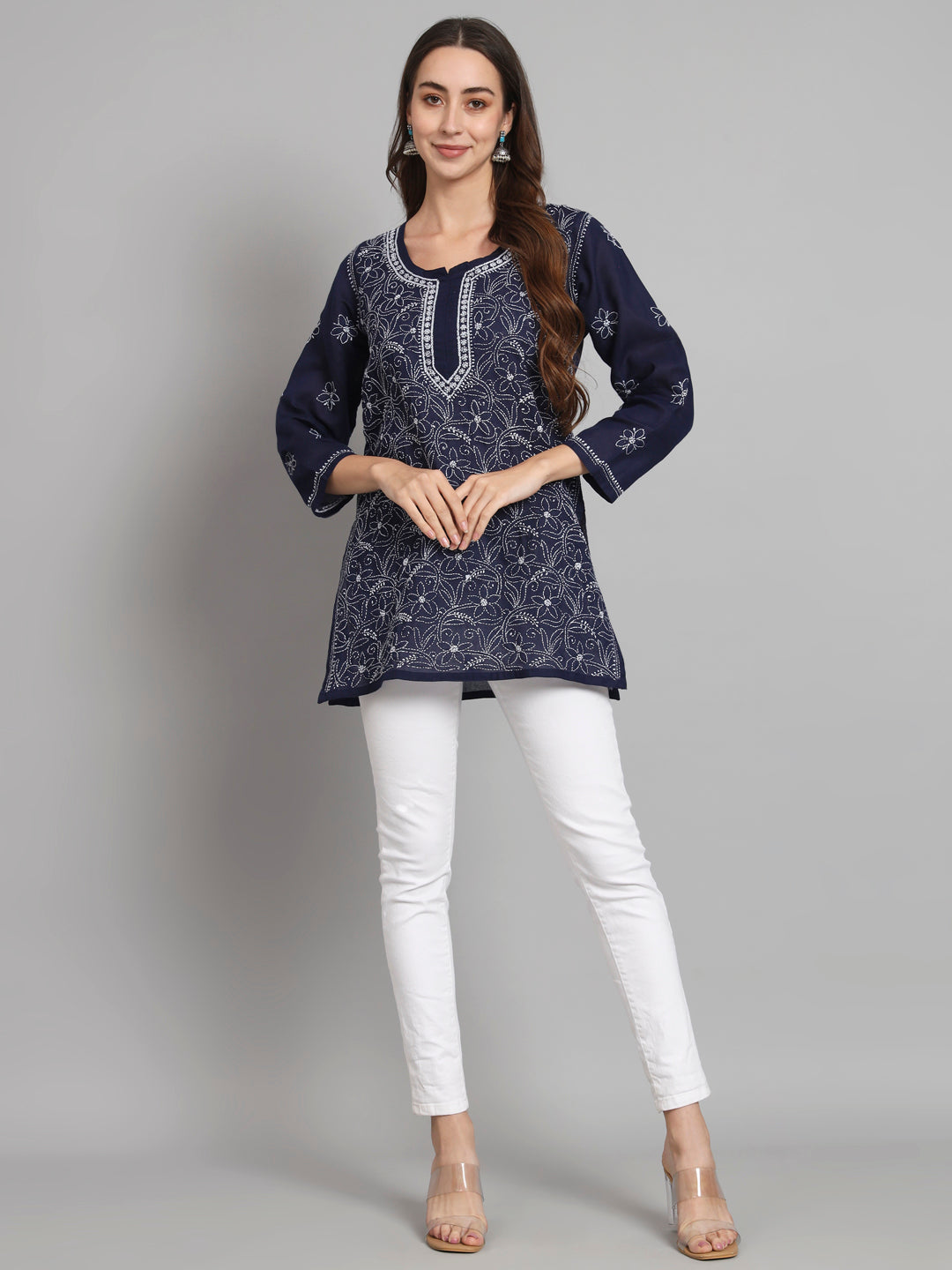 Women Hand Embroidered Chikankari Cotton Kurti PC3591