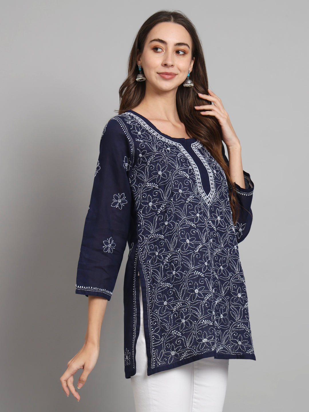 Women Hand Embroidered Chikankari Cotton Kurti PC3591