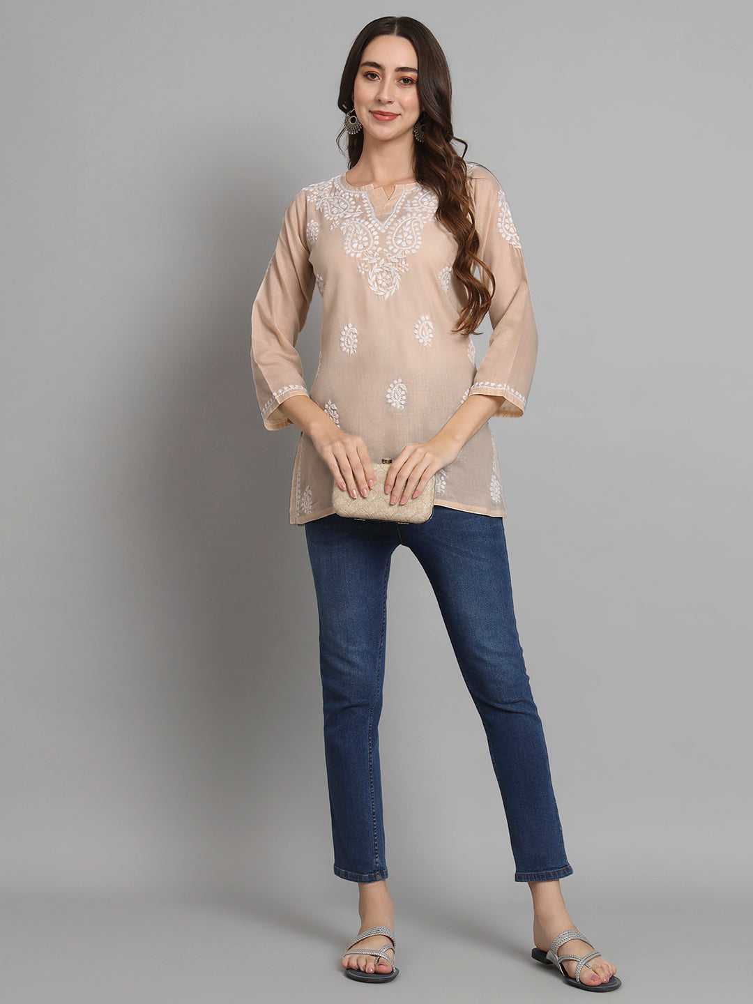 Women Hand Embroidered Chikankari Cotton Kurti PC3828