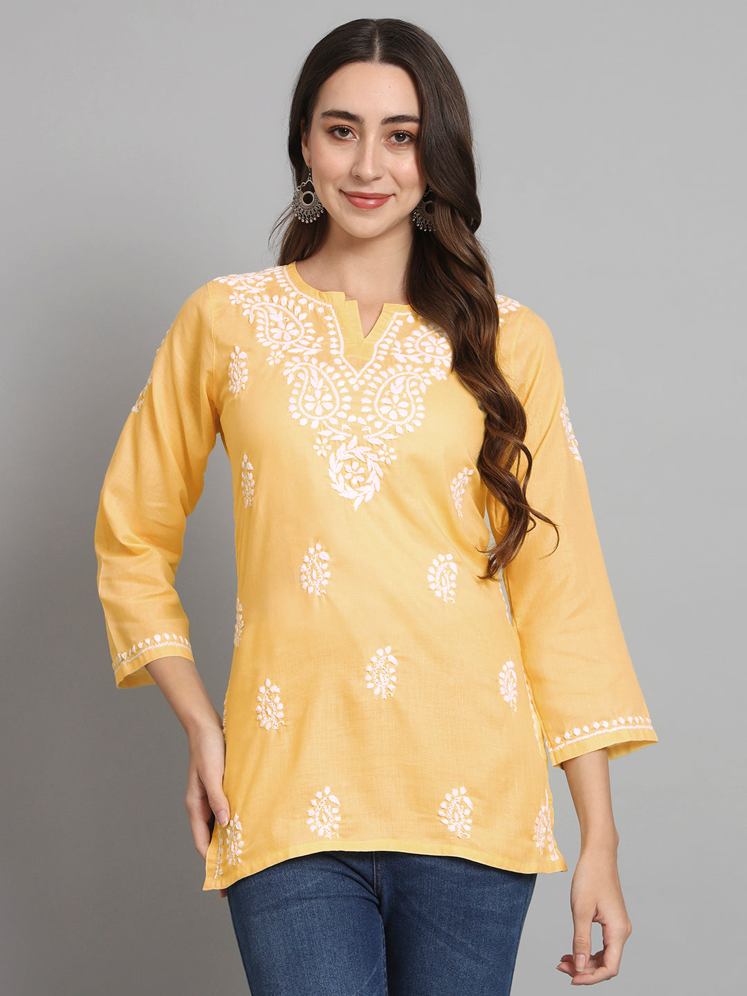 Women Hand Embroidered Chikankari Cotton Kurti PC3828