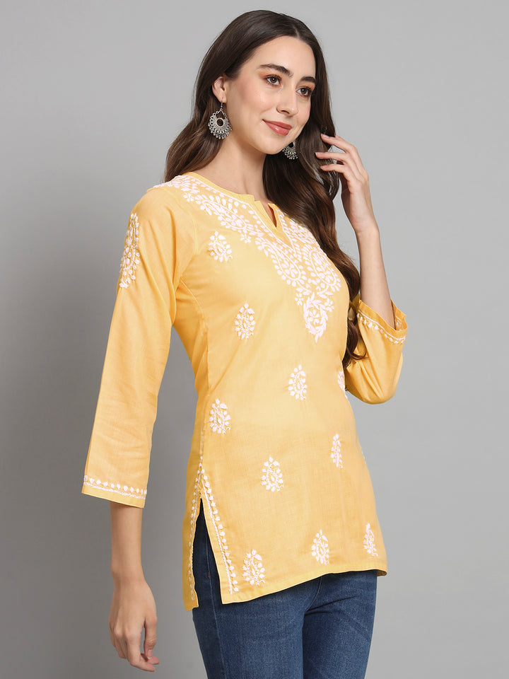 Women Hand Embroidered Chikankari Cotton Kurti PC3828