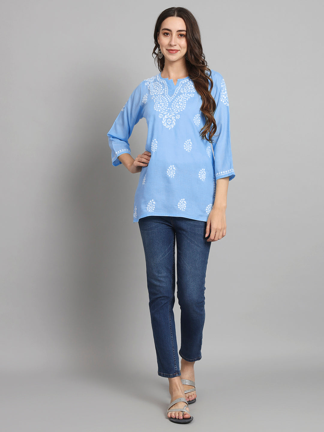 Women Hand Embroidered Chikankari Cotton Kurti PC3828