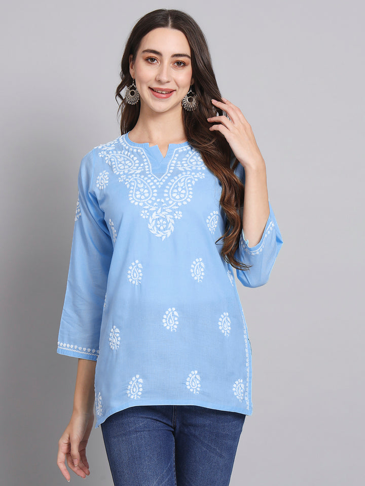 Women Hand Embroidered Chikankari Cotton Kurti PC3828