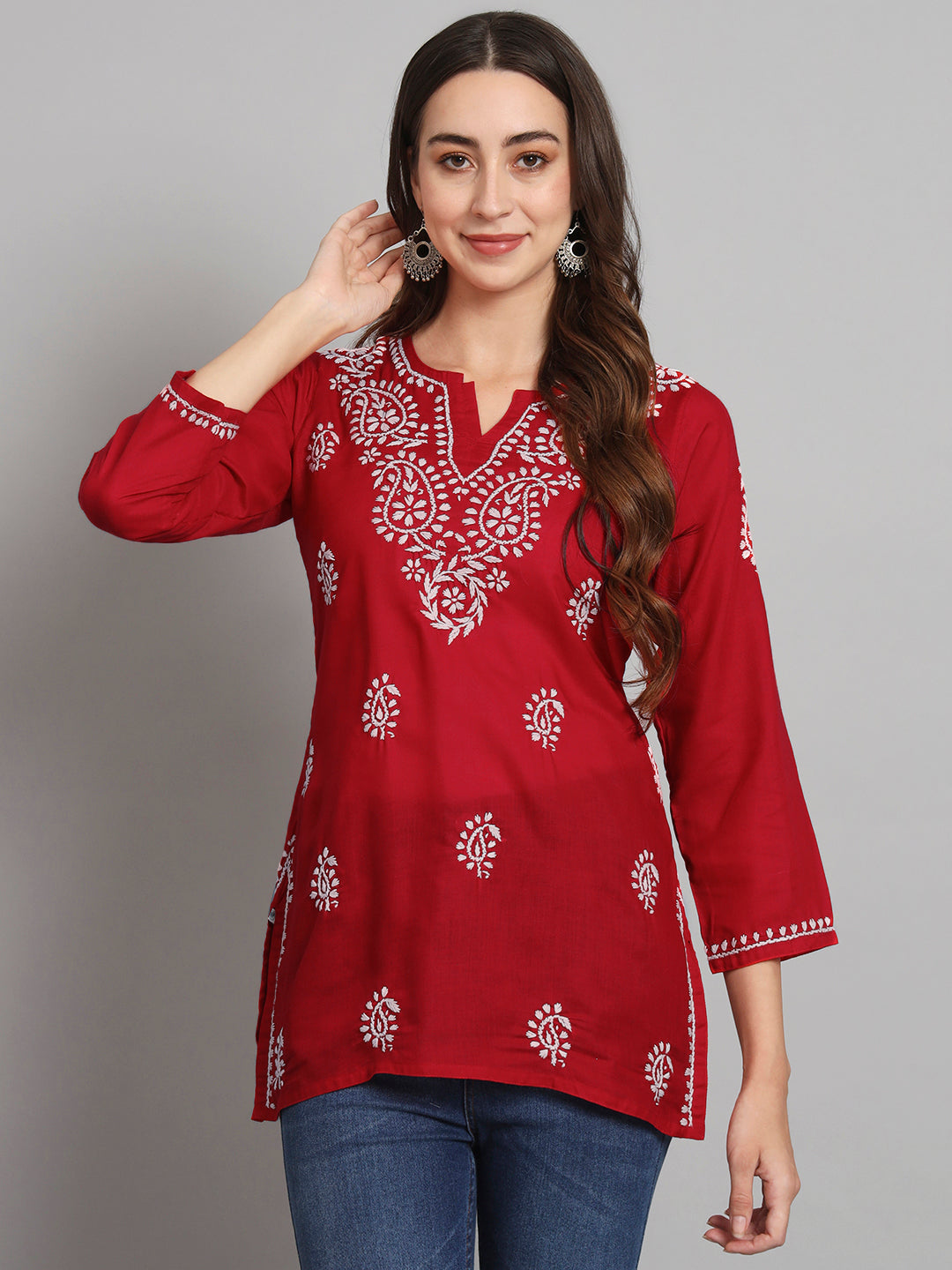 Women Hand Embroidered Chikankari Cotton Kurti PC3828