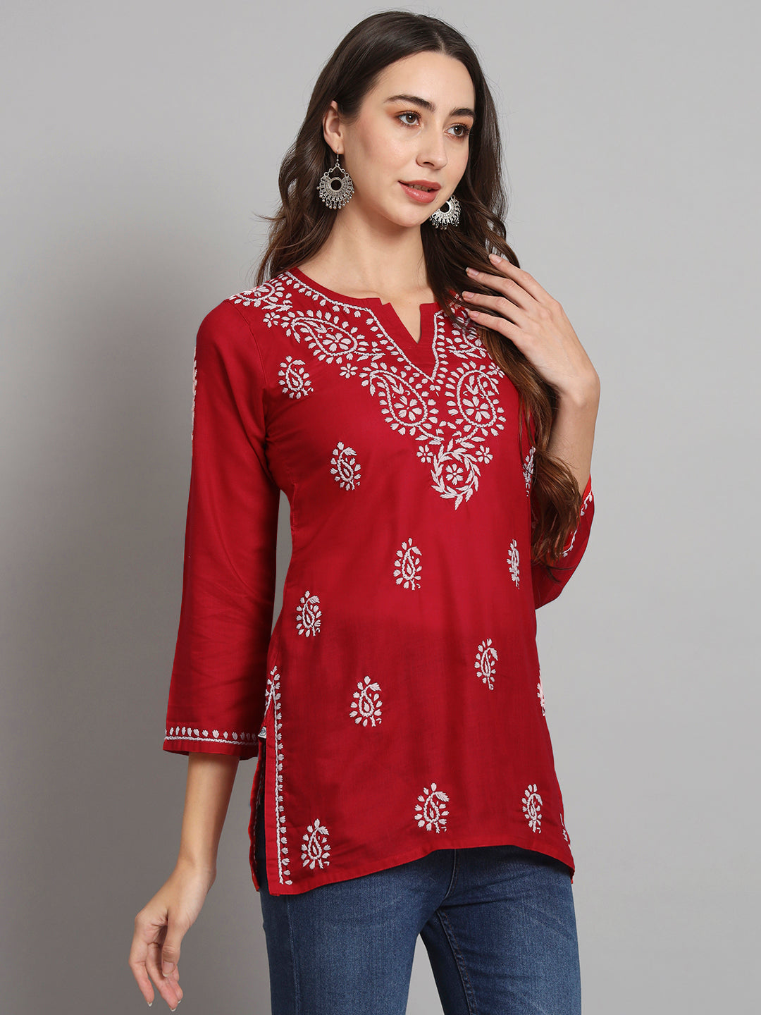 Women Hand Embroidered Chikankari Cotton Kurti PC3828