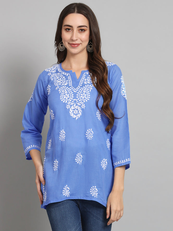 Women Hand Embroidered Chikankari Cotton Kurti PC3828