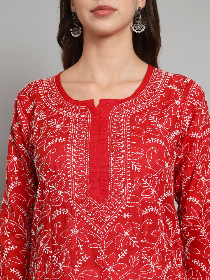 Women Hand Embroidered Chikankari Cotton Straight Kurta- PC3592