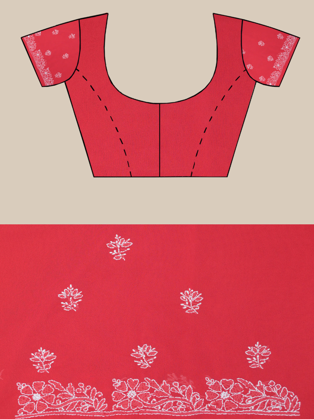 Hand Embroidered Chikankari Georgette Saree PCSAR04 Coral