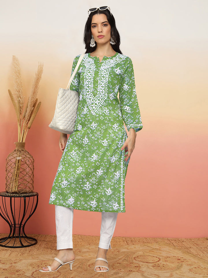 Hand Embroidered Chikankari Mulmul Cotton Straight Kurta- PC4041