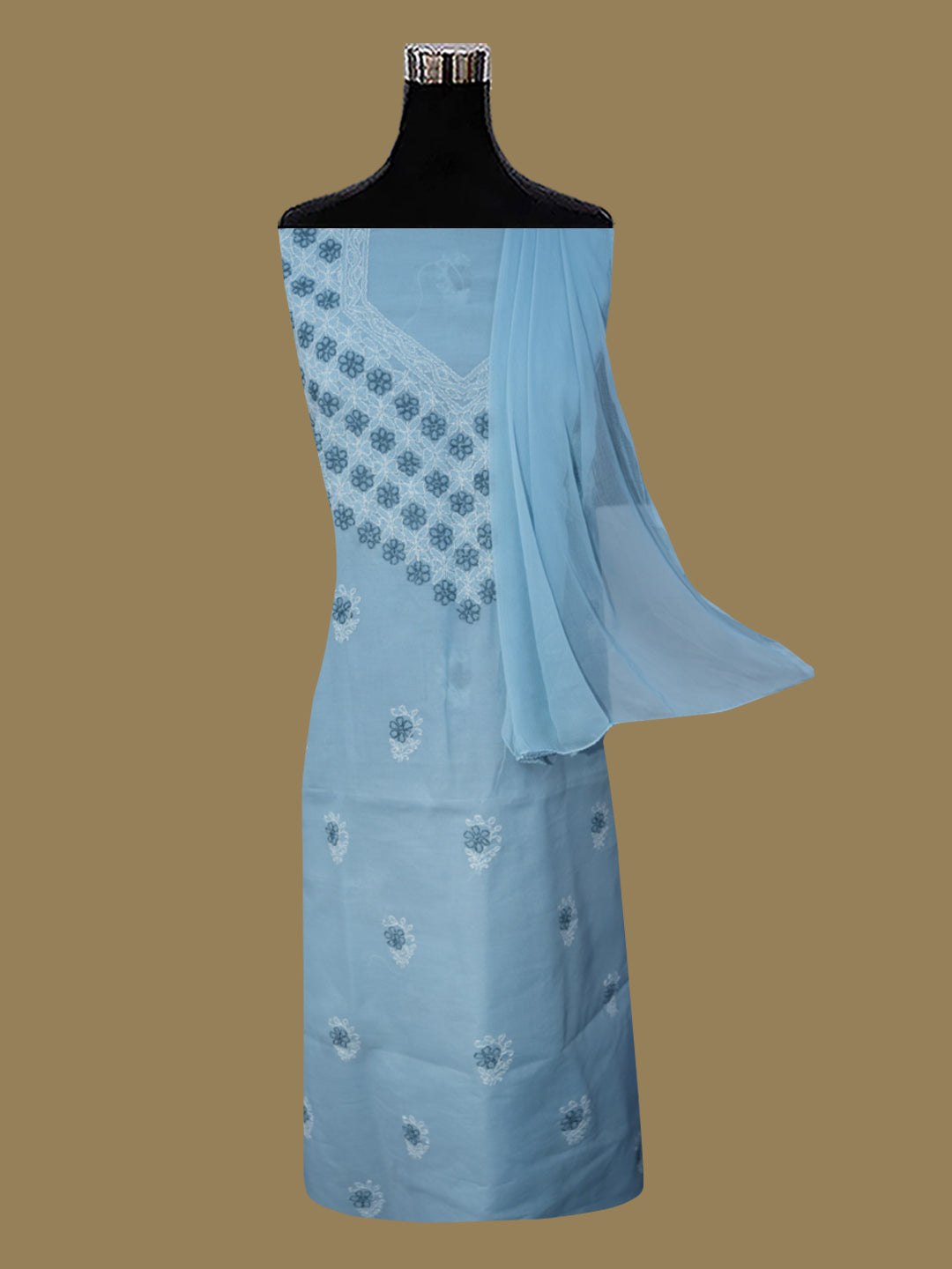 Women Hand Embroidered Chikankari Cotton Dressmaterial PCSCU00102FS-GREY