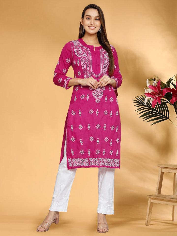 Chikankari Hand Embroidered Cotton Straight Kurta-PC3438