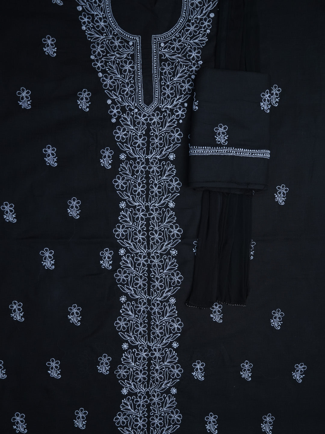 Women Hand Embroidered Chikankari Cotton Dressmaterial PCSCU00104FS-BLACK