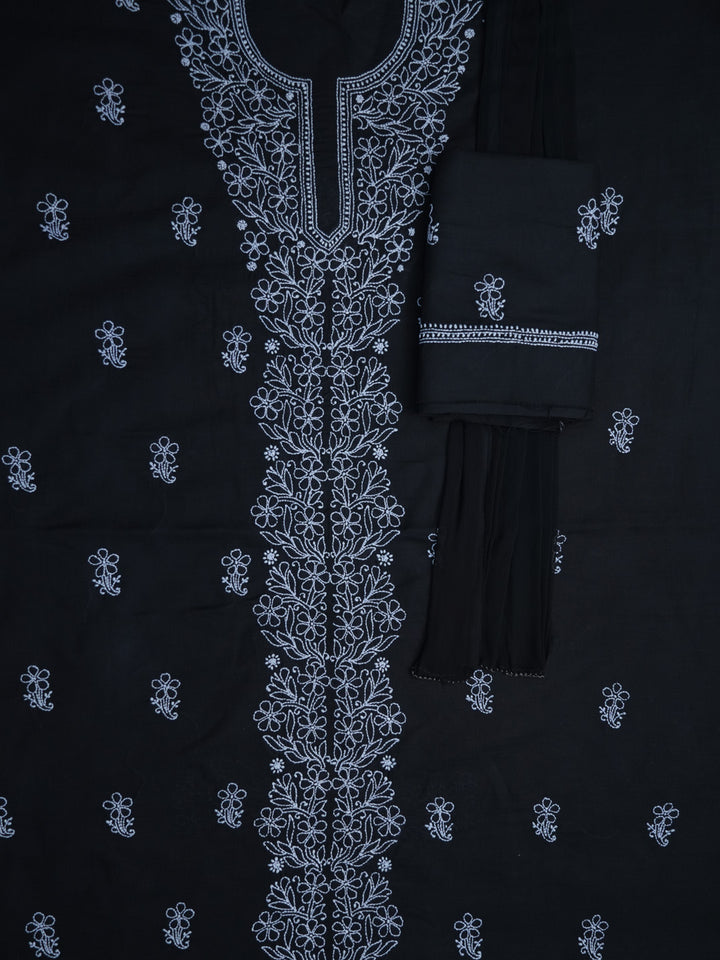 Women Hand Embroidered Chikankari Cotton Dressmaterial PCSCU00104FS-BLACK