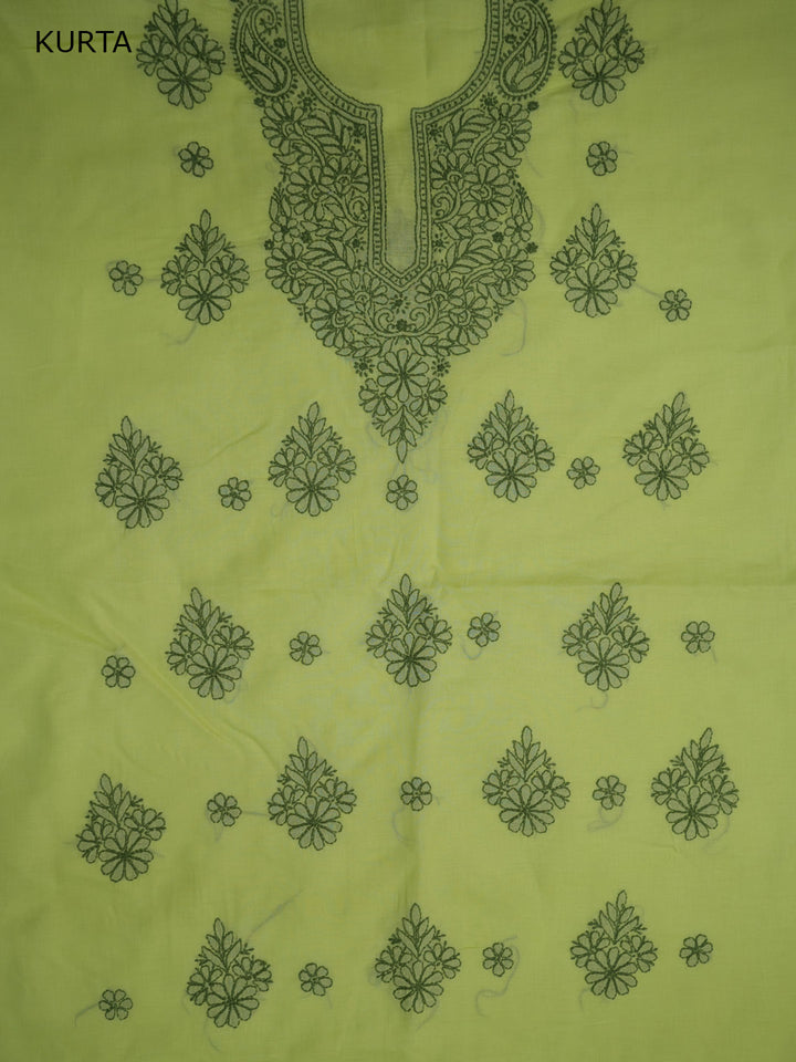 Women Hand Embroidered Cotton Chikankari Dress MaterialPCSCU00406FS-LIMEGREEN