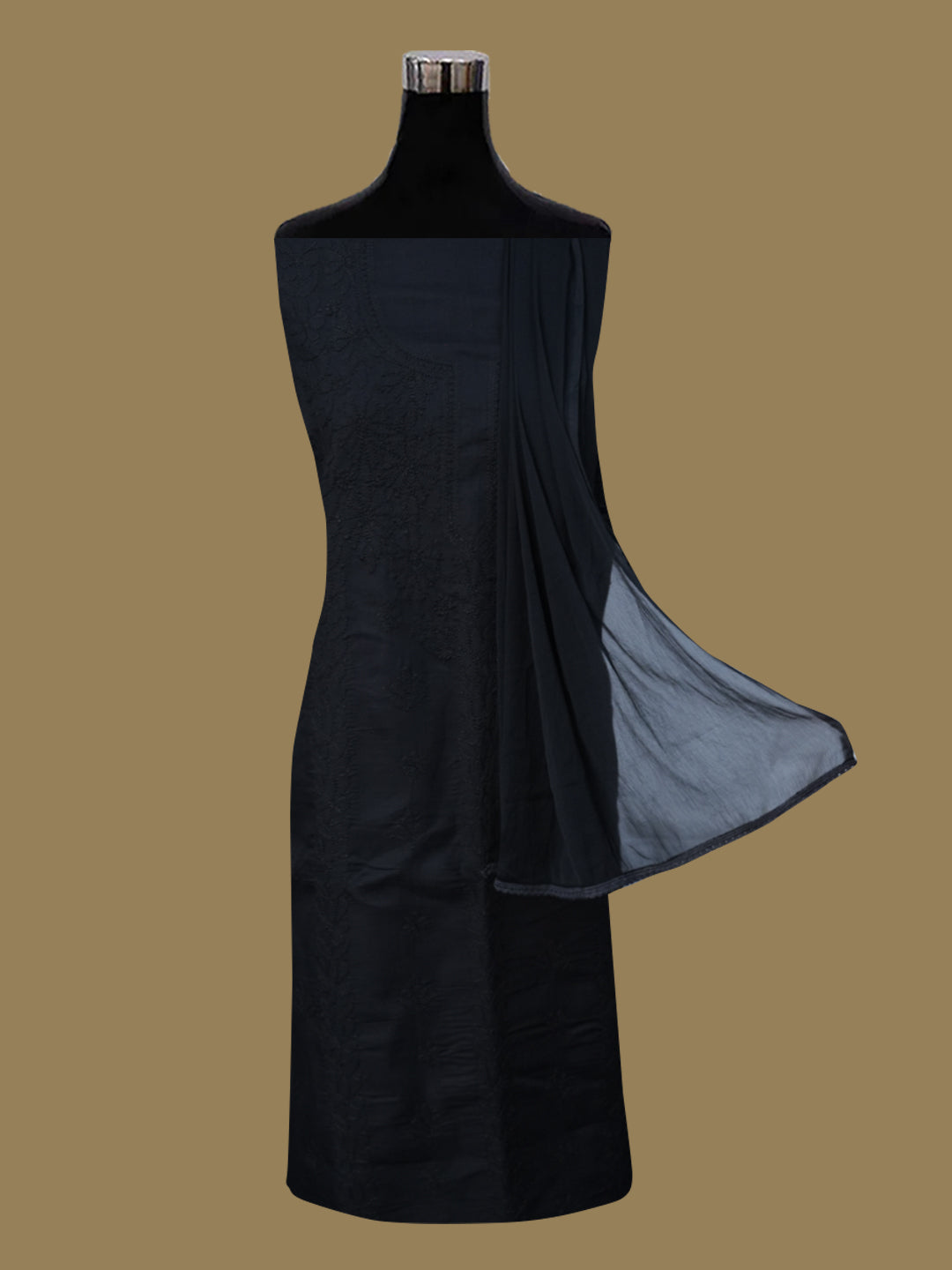 Women Hand Embroidered Chikankari Cotton Dressmaterial PCSCU00406FS-BLACK